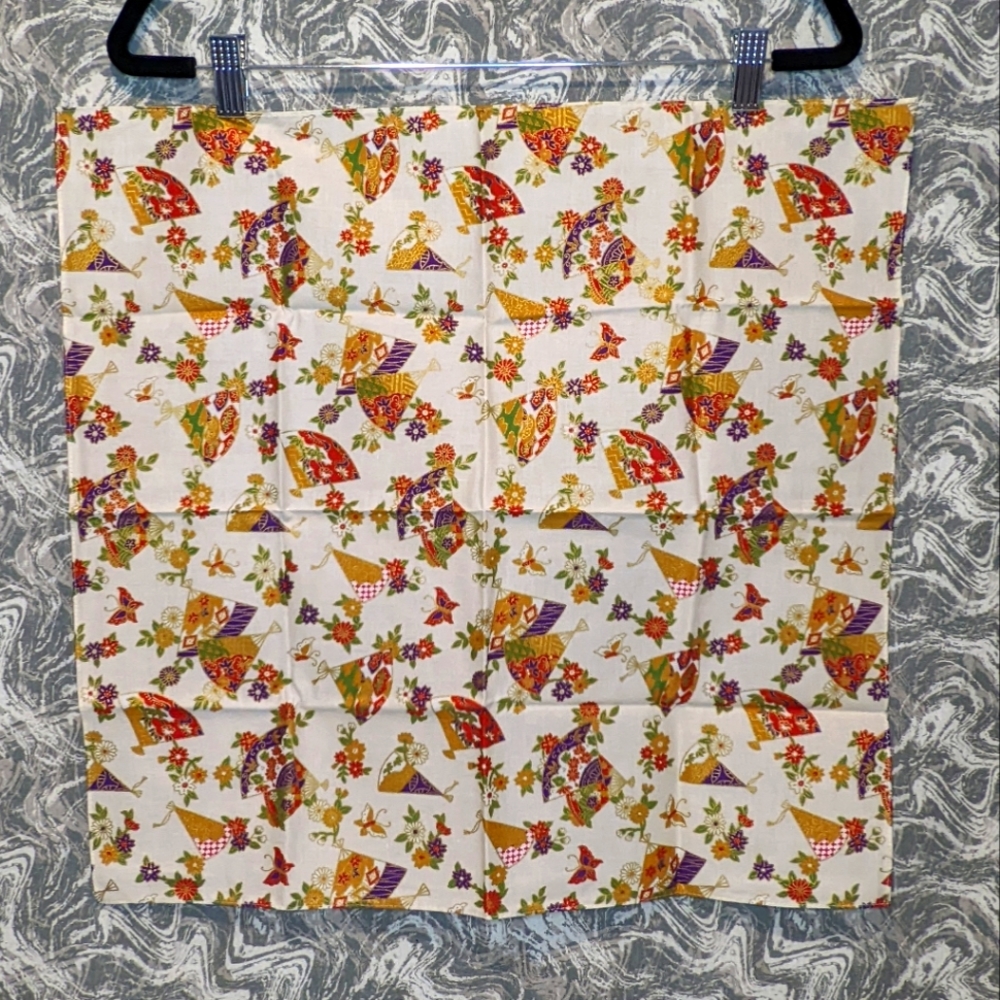 NWOT Vintage Japanese Handkerchief - Fans, Butterflies & Flowers